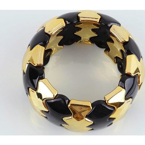 Punk Black Gold Color Acrylic Stretch Wide Chains Bracelet & Bangles Vintage Resin Cuff Bracelet Women Men Fashion Party Jewelry