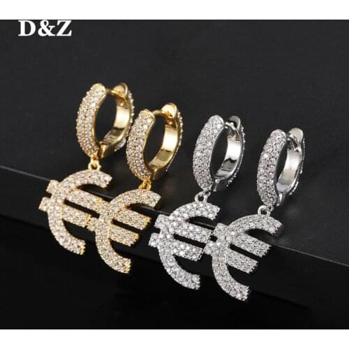 D&Z EUR Symbol Dangle Drop Earrings Micro Paved AAA+ Cubic Zirconia Stones Male Female Jewelry Gold Silver Color 2021 Jewelry