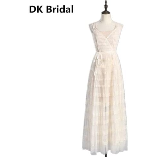 Formal Champagne Long Evening Dress 2019 New Arrival V Neck Party Robe De Soiree Vestido De Festa Criss Cross Straps Prom Gowns