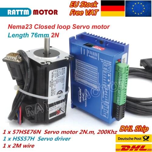 『EU Delivery』CNC Nema23 2N.m 288oz-in Closed-Loop Servo Motor Kit, 2Phase HSS57 Hybrid Servo Driver 6A+2M Extension Encoder Wire