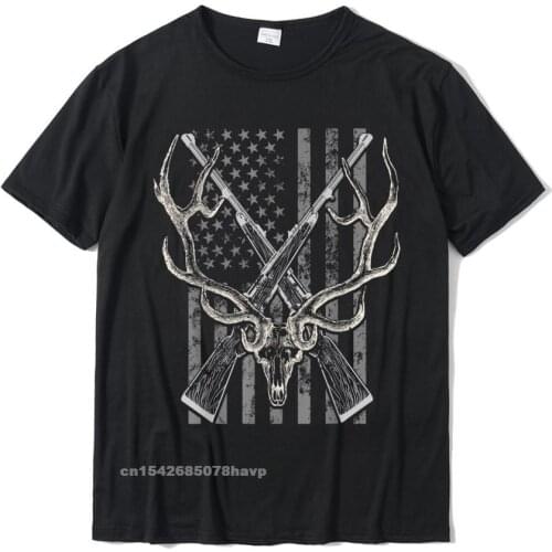 American Flag Deer Hunting T Shirt Men USA Vintage Tee T-Shirt Casual Top T-Shirts For Students Cotton Tops Shirt Funny Discount