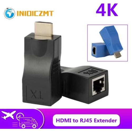 INIOICZMT 4K HDMI-compatible to RJ45 Extender Extension up to 30m Over CAT5e / 6 UTP LAN Ethernet Cable RJ45 Ports LAN Network
