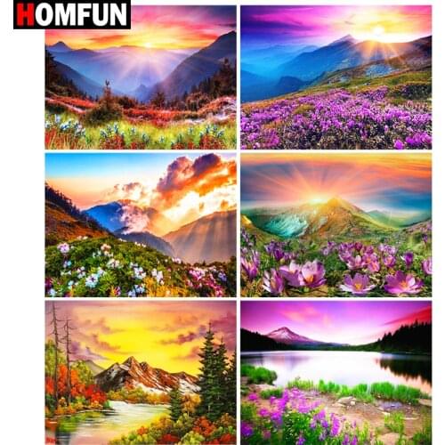 HOMFUN Paint With Diamond Embroidery "Landscape mountain" Diamond Painting Full Square Round Picture Of Rhinestone Decor
