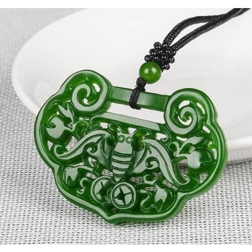 Chinese Natural Green Jade Hetian Jasper Hand-carved Ruyi Bat And Coin Pendant Wealth Good Luck Jade Pendant