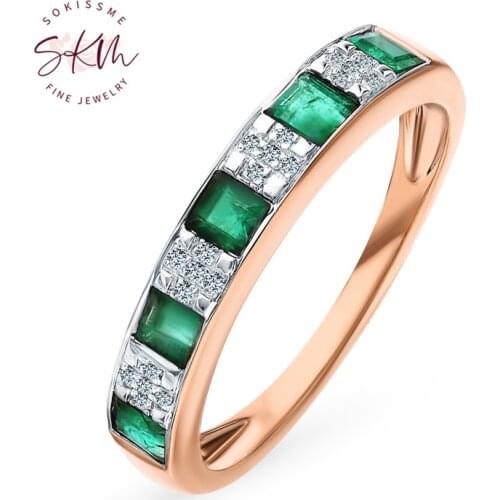 SKM Designer Emerald rings for women Vintage 14k rose gold Engagement wedding rings designer gift for wife Luxury Fine Jewelry