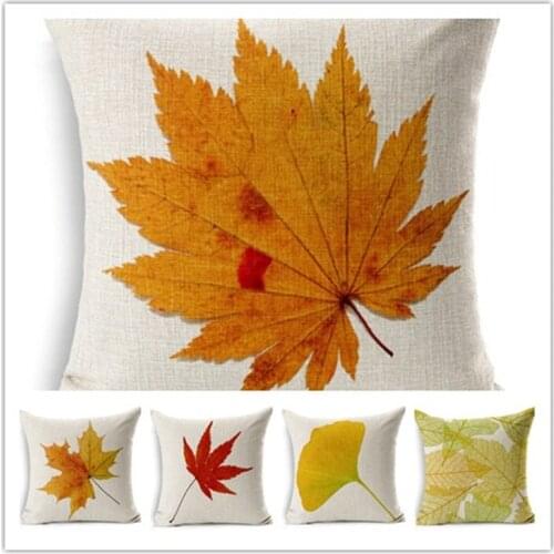 Hot Sell Europe Village Style Decor Cushion Linen Cotton Retro Autumn Leaf Printed Throw Pillow Cushion Home Decor Cushion