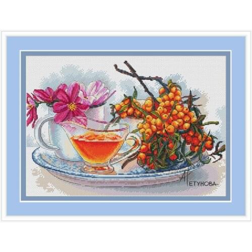 Afternoon tea Cross Stich Set Cross Stitch Kit Embroidery Needlework Craft Packages Cotton Floss New Counted Homfun Painting