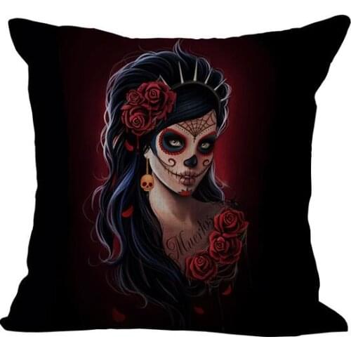 Cushion Case Linen Cotton Cover Gothic Horror Bride Skull Pattern Bed Car Sofa Throw Pillows Home Decorative Pillowcase almofada