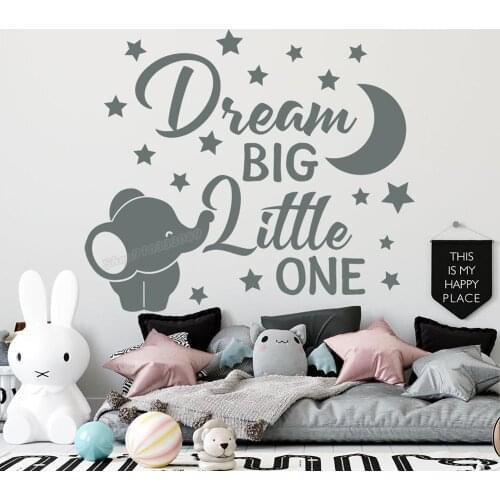 Dream big little one Wall decal elephant decal baby room decor moon and star Wall Sticker nursery girl room decor sticker B048