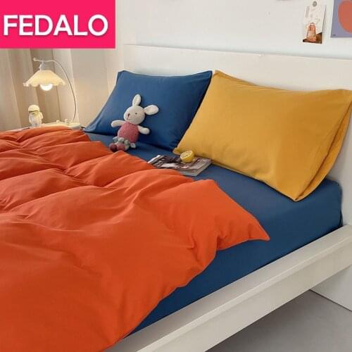 Nordic style solid color washed cotton four-piece set, contrast color, simple student dormitory bed three-piece set