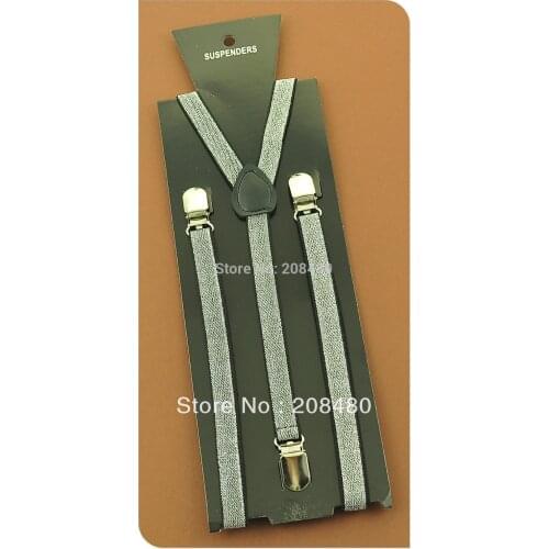 Women Men`s Unisex Clip-on Elastic Braces 1.5cm wide "Sliver Glitter" Suspenders Slim Suspender Y-back Suspenders/gallus