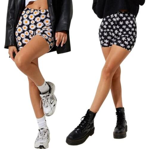 Casual Summer Women Shorts Skinny Short Flower Print Personality Little Daisy Printing High Waist Tight Floral Shorts Streetwear