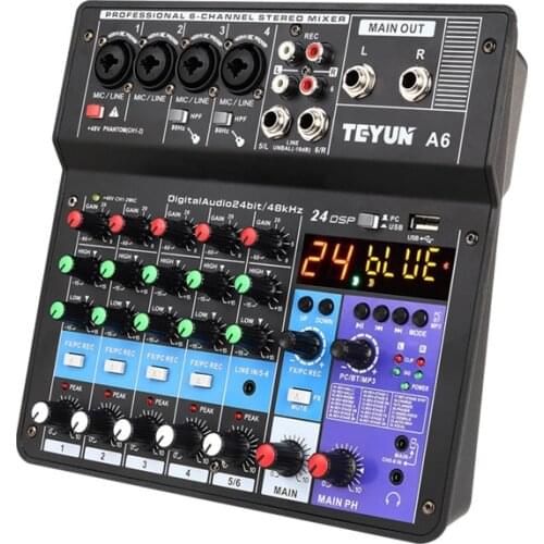 Professional six-channel mixer, live broadcast equipment, sound card all-in-one machine, multi-function mixer