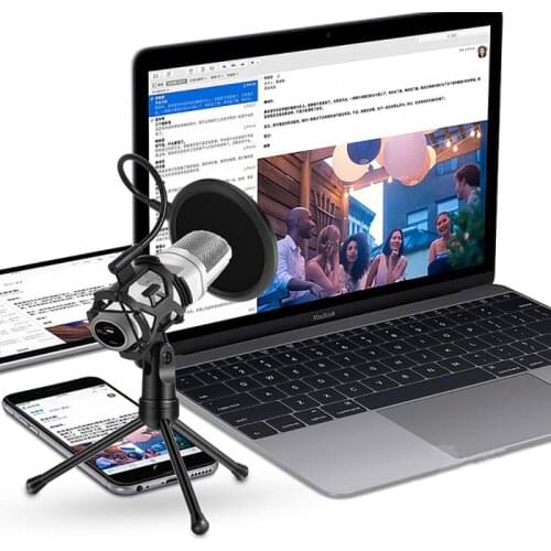 Adjustable Studio Microphone Tripod Stand Foldable Desktop Microphone Bracket with Shock Mount Mic Holder Clip and Pop Filter