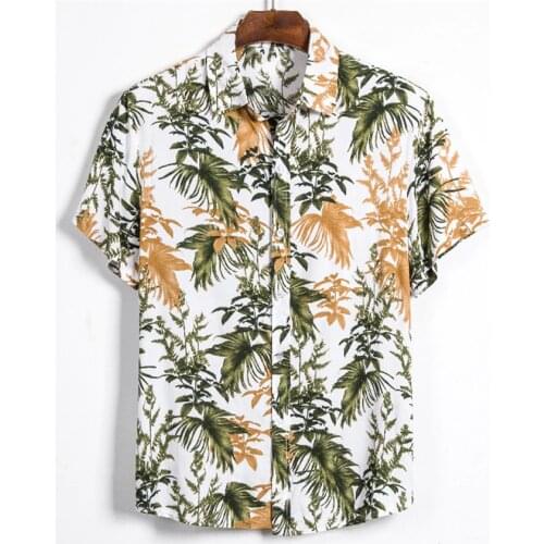 Leaf printed Shirt Men Short Sleeve Button Shirt Summer Hawaiian Shirt Male Casual camisa masculina Printed Beach Shirts brand