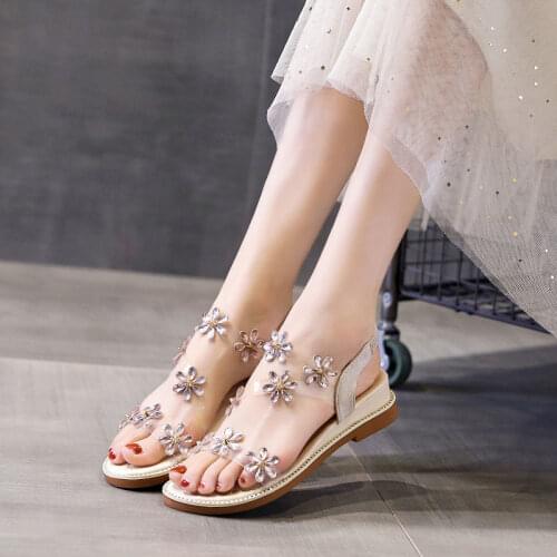 Summer Shoes Woman Sandals Elastic ankle strap Flat Sandalias Mujer 2020 Flowers Gladiator Beach Sandals Ladies Flip Flops