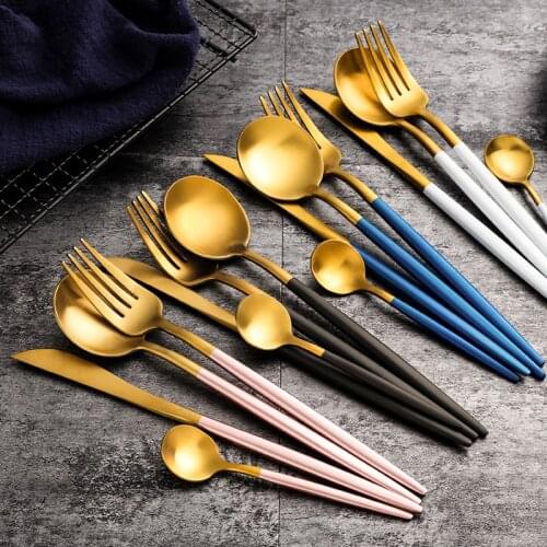 Blue Silver Stainless Steel Cutlery Set Steak Knife Spoon Fork Dessert Spoon Western Tableware Dinnerware Set Home Dinner Set
