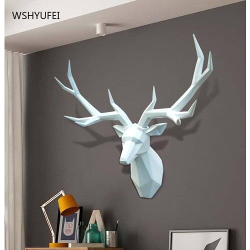 WSHYUFEI Deer head decoration Resin wall hanging Nordic style Porch living room Wall pendant Modern simplicity Geometry