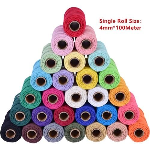4mm 100 Meters DIY Craft Making Knitting Cord Cotton Rope Twisted Macrame String for Wall Hanging Plant Hangers Gift Wrapping