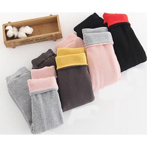 High Quality Girls Leggings Fall Winter Children Pants for 6M-6T Boys Plus Velvet Thick Warm Cotton Stripe Casual Trousers