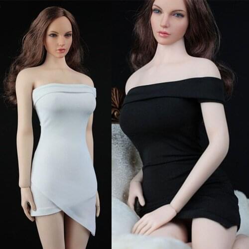 V1011 1/6 Scale Female Clothes Short Skirt Bare Shoulders One-neck Dress for 12'' Inch Woman Action Figure Dolls
