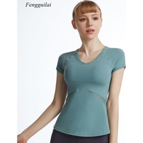 Womens Short Sleeve Round Neck Thin Fashion Sexy Soft Fitness Wear Sports T-Shirt Summer Fast Dry Wear Tops