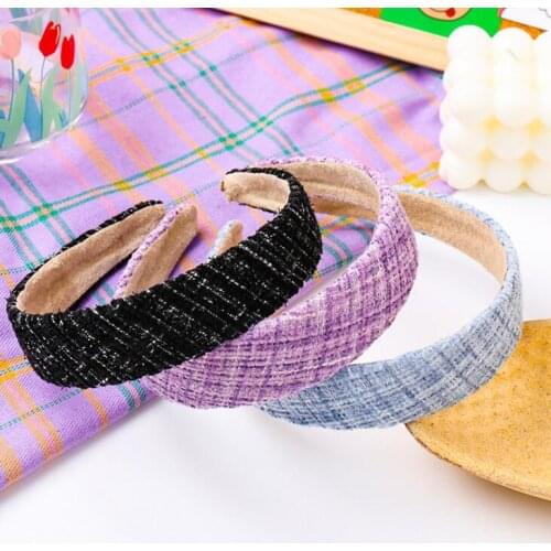 Tweed hair band for Women Retro Turban French Hairbands Wide Head Bands Lady Head Hoop Fashion Tiara Hair Accessories