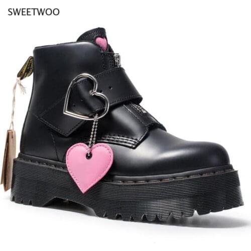 Womens Ankle Boots 2021 Winter Boots Ladies Heels Snow Platform Shoes Female Chunky Leather Flat Heels Gothic Booties with Fur