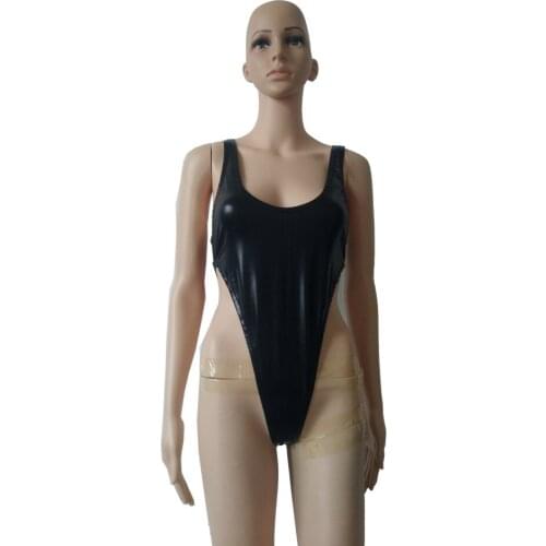Women Fashion One-piece Swimsuits Sleeveless High Cut Wetlook Shiny Metallic Stretch Leotard Bodysuits for Adult Sexy Clubwear