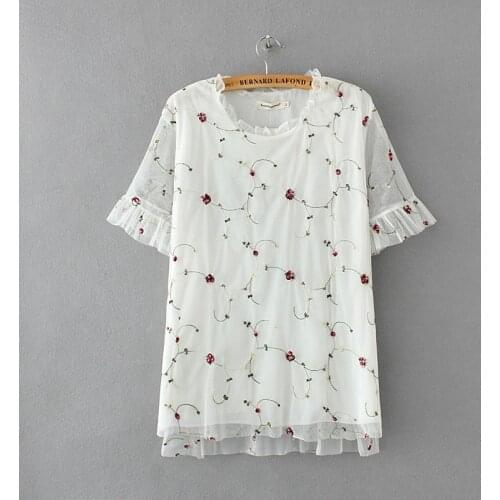 Plus Size XL-4XL White Black Summer Mesh Tops Womens Embroidered Short Sleeve T-shirts Large Size Shirts