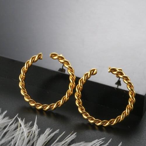 ZMFashion Large Hollow Circle Twist Hoop Earrings Punk Stainless Steel Gold-plated Stud Earring Trend Female Jewelry For Women