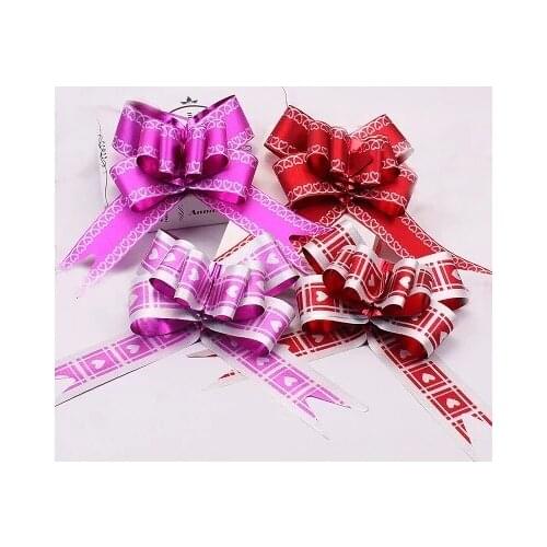 20pcs Heart Print Christmas Bowknot Pull Bow Ribbon, Party Wedding Festival Decoration Christmas Bows Car Decoration 5*80CM