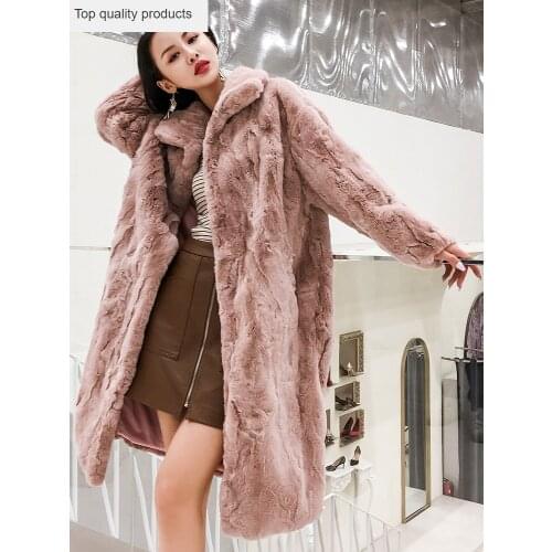 2020 Winter Coat Women Elegant Real Fur Coat Female Natural Rex Rabbit Fur Jackets Stand Collar Thick Warm Long Outerwear YQ413