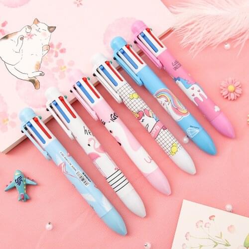 36PCS Creative Stationery Cute Cartoon Telescopic Ballpoint Pen 6-color Colorful School Supplies Multifunctional Pen