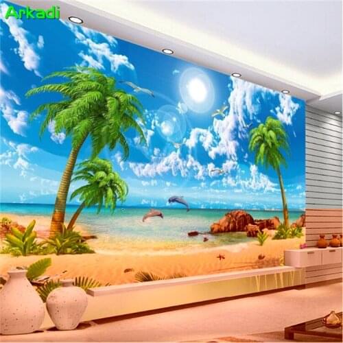 Custom 3d HD Beautiful Romantic Fantasy Seascape Coco Beach Landscape TV Background Wall Painting Decoration Painting