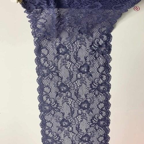 3y/lot 19.5cm Width Floral Elastic Stretch Lace Trims Navy For Clothing Accessories Dress Sewing Applique Costume Lace Fabrics