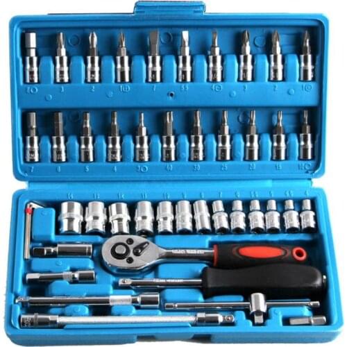 46pcs/set Socket Spanner Chromium Vanadium Steel Combination Repair Wrench Socket Spanner Motorcycle Car Repair Tools