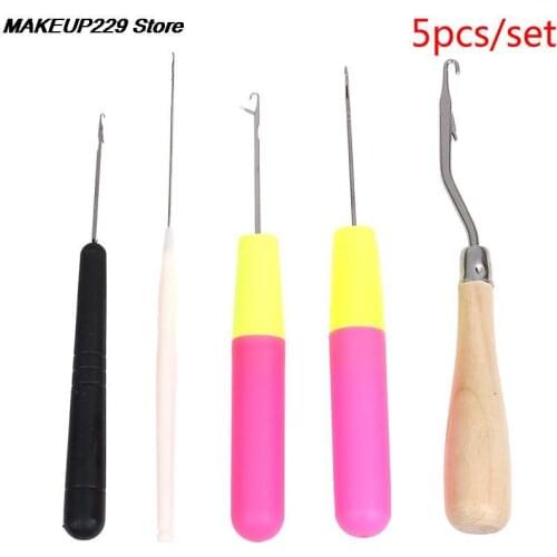5pcs/Set Plastic & Wood Hair Weaving Crochet Needles Dreading Hooks Dreadlock Tool For Braid Craft