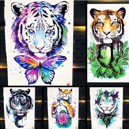 Watercolor Butterfly Tiger Temporary Men Tattoo Stickers Supplies Body Art Arm Flash Tatoo Women Makeup Waterproof Tattoo Back