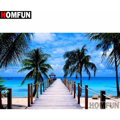 HOMFUN Full Drill Diamond Painting "Bridge seaside" DIY Picture Of Rhinestone 5D Diamond Embroidery Cross Stitch Decor A20141