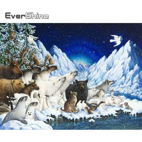 Evershine 5D DIY Diamond Painting Bear Cross Stitch Winter Diamond Embroidery Zoo Full Square Round Drill Snow Decor For Home