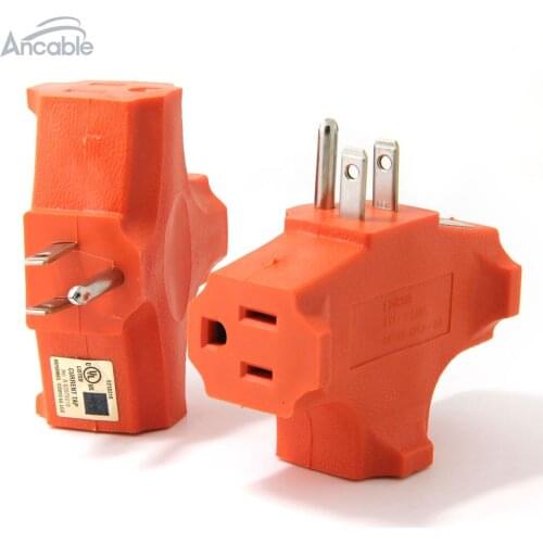 Ancable 2-Pack 3 Way Heavy Duty Grounded Triple Outlet Adapter UL Listed ( T-Shaped Wall Tap ), Orange