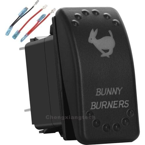 Bunny Burners Red Led 5Pin On/Off 20A/12V 10A/24V SPST Rocker Switch + Jumper Wires Set for Car Boat Trucks Water Proof