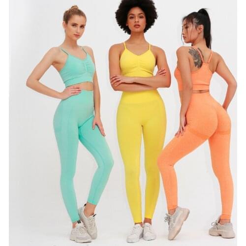 CXUEY Sexy Peach Gym Set 2020 Seamless Women Sportswear Push Up Fitness Suit Women Workout Clothes Gym Clothing Yellow Orange
