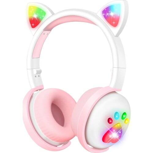 Glowing Cute Cat Kids Headphones Wireless headphones stereo music headphones earphone helmet with mic for xiaomi huawei phone