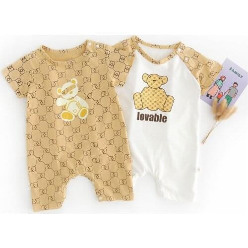 Infant Baby Boys Short Sleeve Summer Clothes One-Piece Cotton Romper Twins Baby Clothing Cute Bear Pattern Outfit Jumpsuit