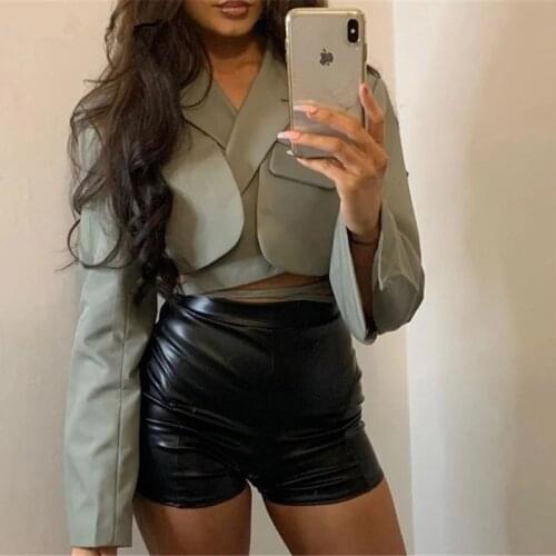 Gray Double Layer Bandage Slim Blazer Women Long Sleeve Pocket Short Jacket Female Notched Collar Outwear Tops 2021 New