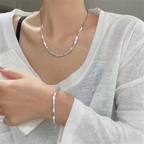 Exknl Clavicle Chain Necklace 2021 Girls Cute Vintage Boho Necklace Set Square Chains Women Fashion Choker Neck Female Jewelry