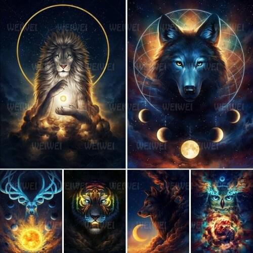 Fantasy Wolf Lion Diamond Paintings Kits for Adults Animal DIY Full Drill Cross Stitches Embroidery Mosaic Rhinestones for Decor