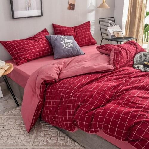 Cotton yarn dyed washed cotton four-piece set style striped pure cotton solid color bed sheet quilt cover bedding